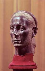 Head of a statue of a bearded priest with a starred diadem, thought to be a portrait bust of Julius Caesar (c.100-44 BC), Egyptian, from the Nile Delta